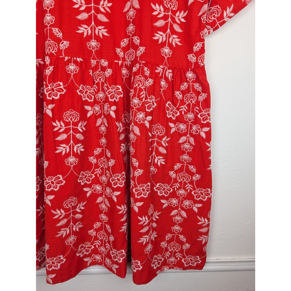 Draper James Simone Dress Floral Embroidered Ruffle Mini Cotton Red Size XL - Picture 7 of 11
